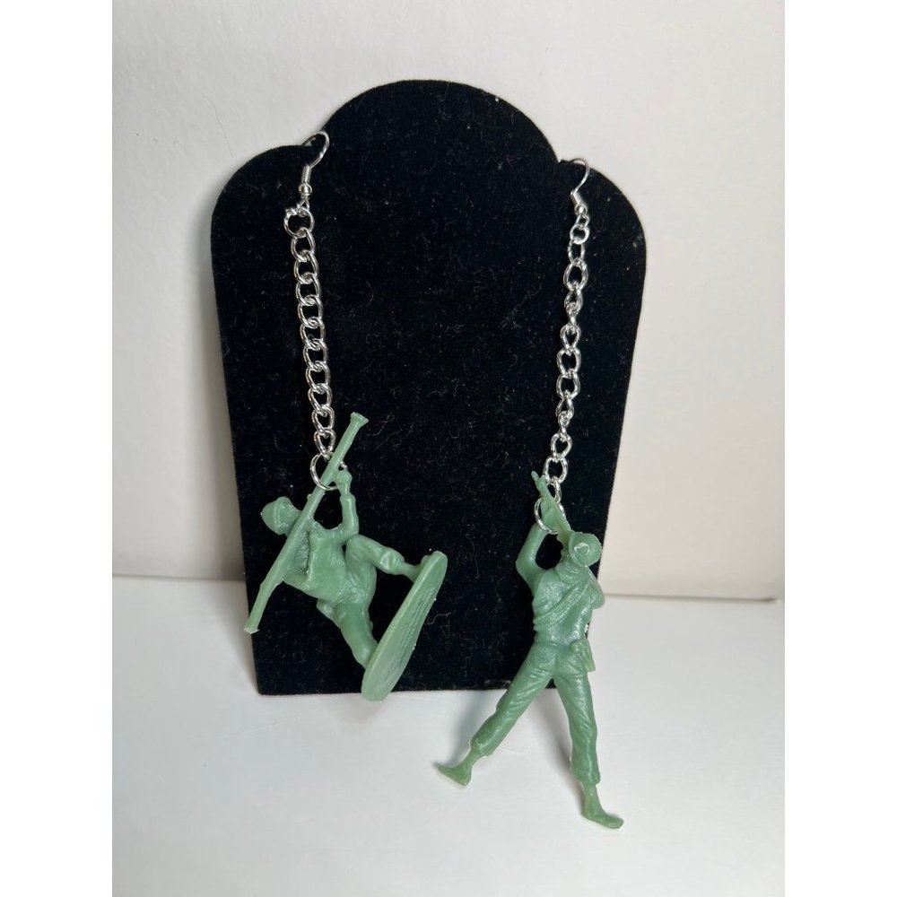 Handmade Army Men Asymmetrical Dangly Earrings - Picture 3 of 3